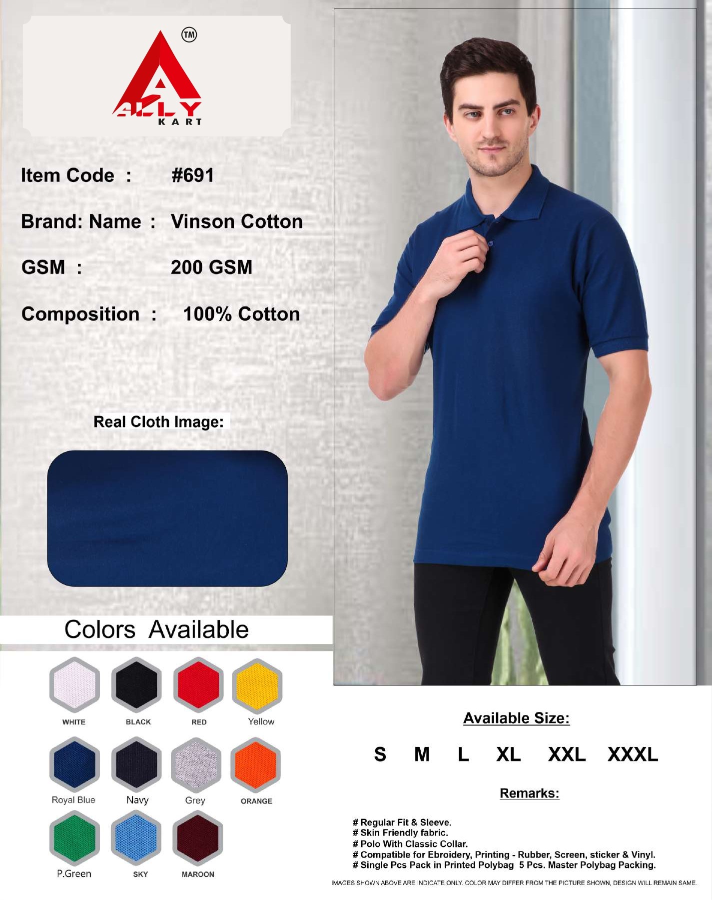 Ally Men's Cotton Rich Solid Polo T-Shirt Regular Fit
